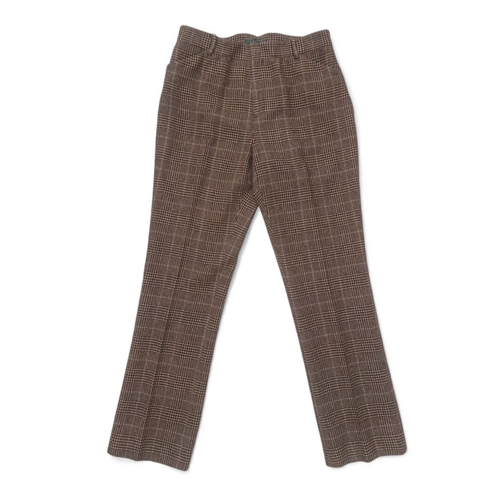 Lauren Ralph Lauren brown Plaid high rise wool blend trouser sz 10 straight leg